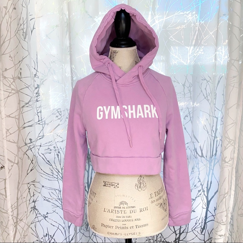 Gymshark purple white written logo cropped crop hoodie sweatshirt sweater